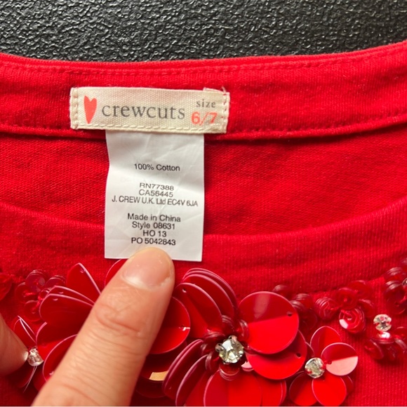 J Crew Crewcuts Floral Embellished Collar Cotton Long Sleeve Red Top Size 6/7 - Picture 5 of 8